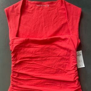 Abercrombie & Fitch Red Ruched Sleeveless Tank Top
